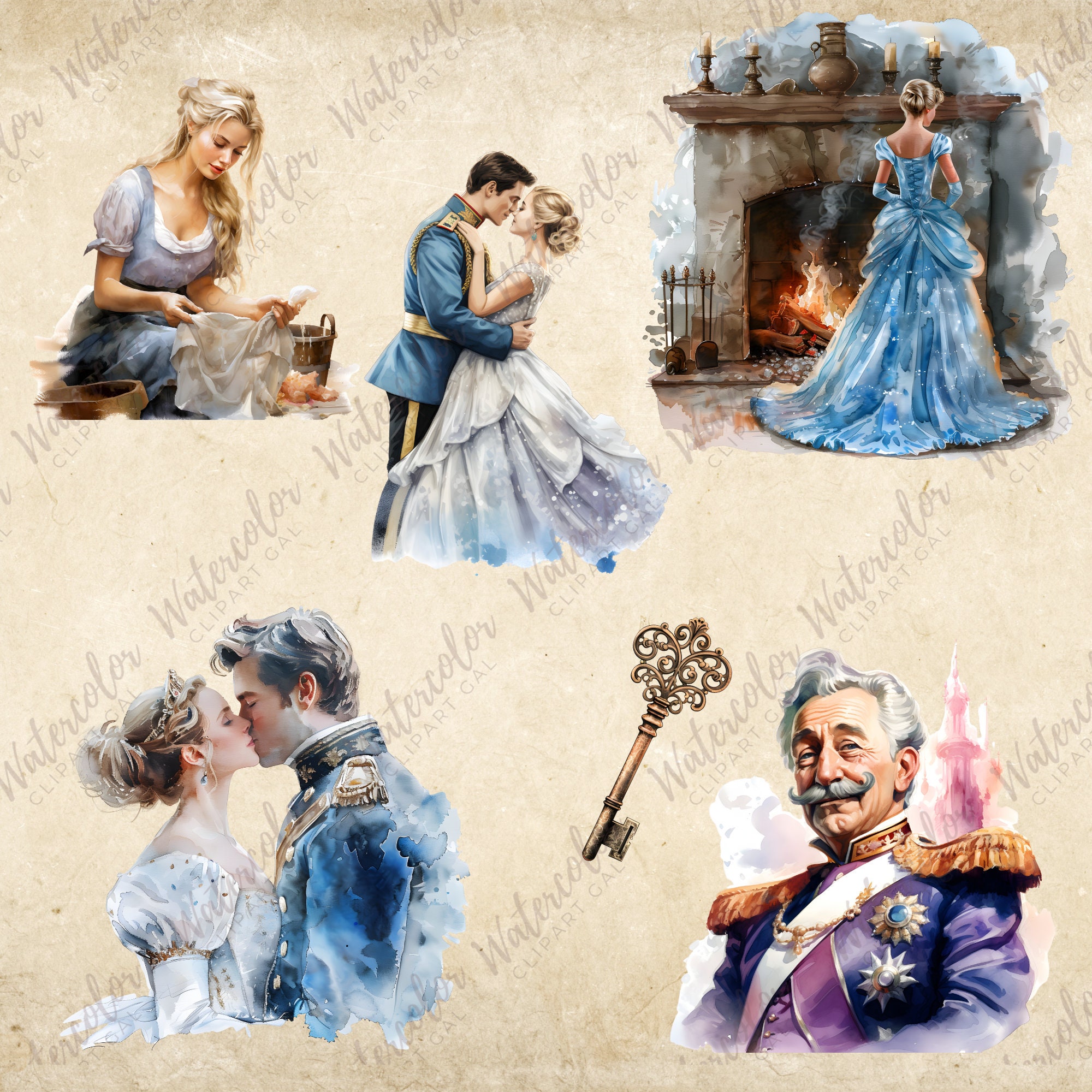 Cinderella PNG Watercolor Bundle | Cinderella Clipart | Fairytale ...
