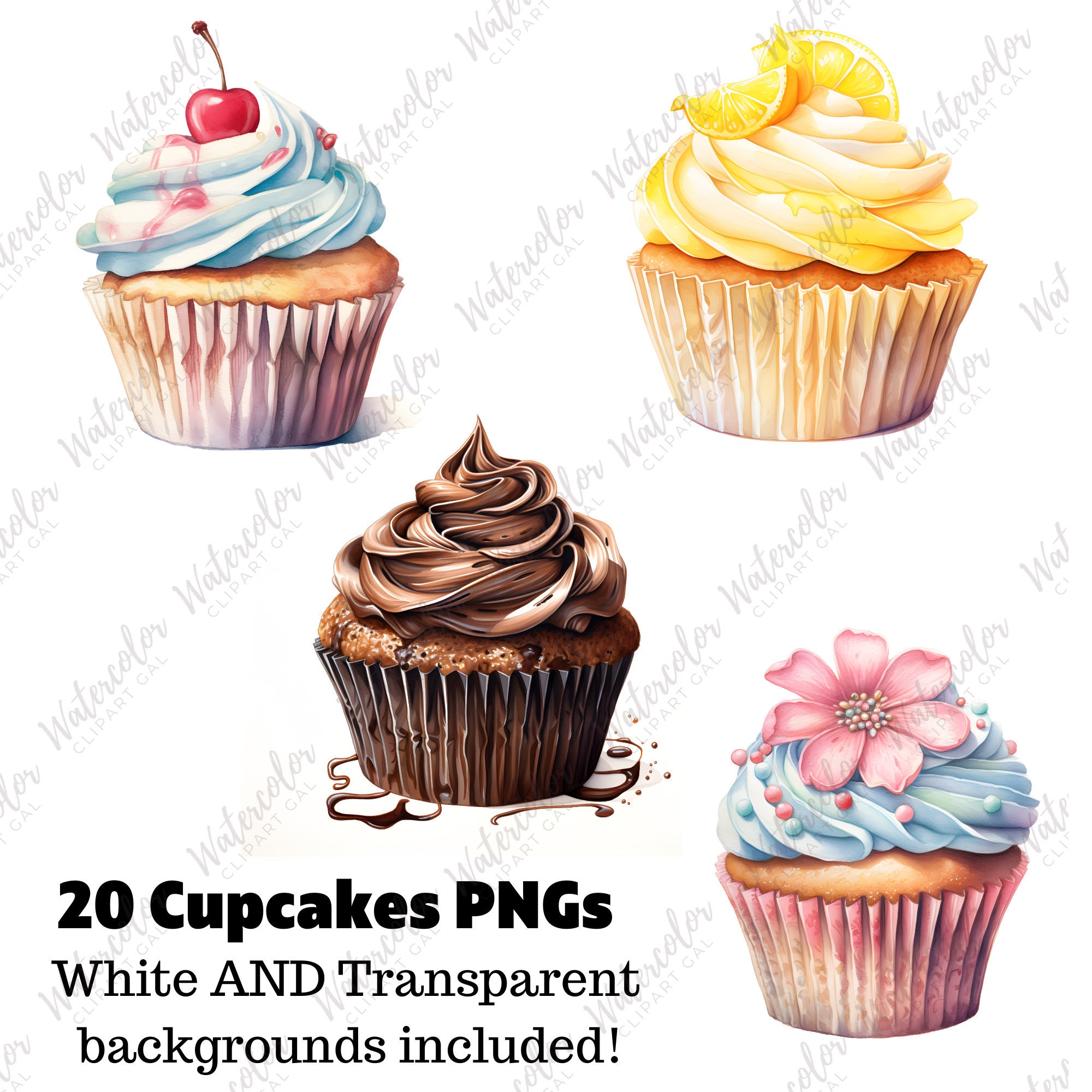 Watercolor Birthday Cake Clipart PNG Bundle Dessert Clipart Birthday ...