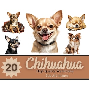 Chihuahua Clipart Watercolor Bundle | Portret psa | Chihuahua PNG | Sztuka dla miłośników psów | Junk Journal Dogs | Cardmaking | Cyfrowy wydruk psa
