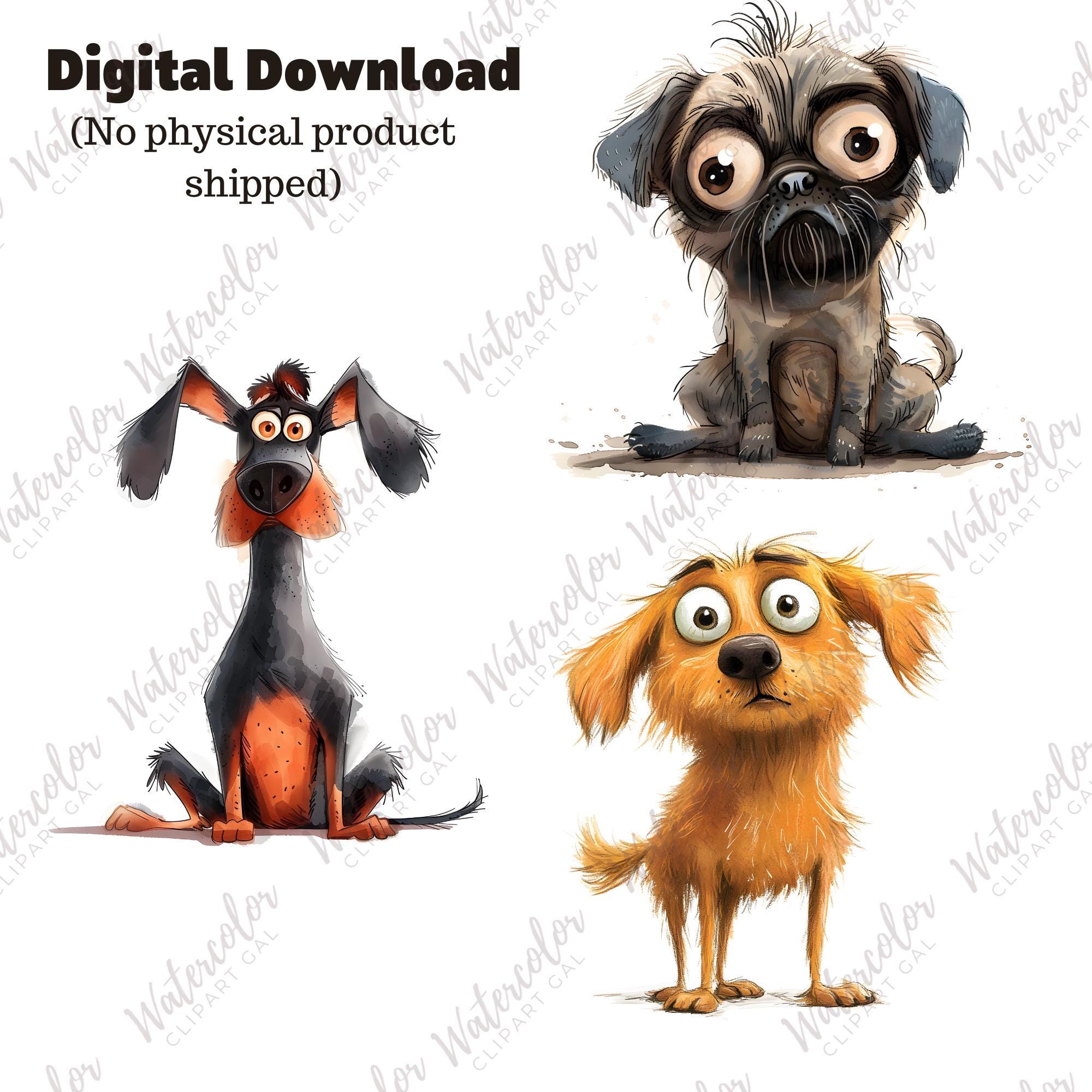 Quirky Dog Clipart PNG Bundle | Whimsical Junk Journal | Whimsical ...