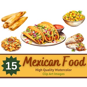 Mexican Food Clipart | Watercolor Food Clipart | Taco Clipart | Mexican Party Decor | Tacos PNG | Junk Journal | Cinco de Mayo | Tamales