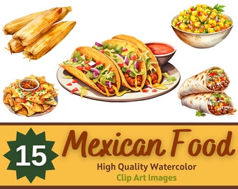 Mexican Food Clipart | Watercolor Food Clipart | Taco Clipart | Mexican Party Decor | Tacos PNG | Junk Journal | Cinco de Mayo | Tamales