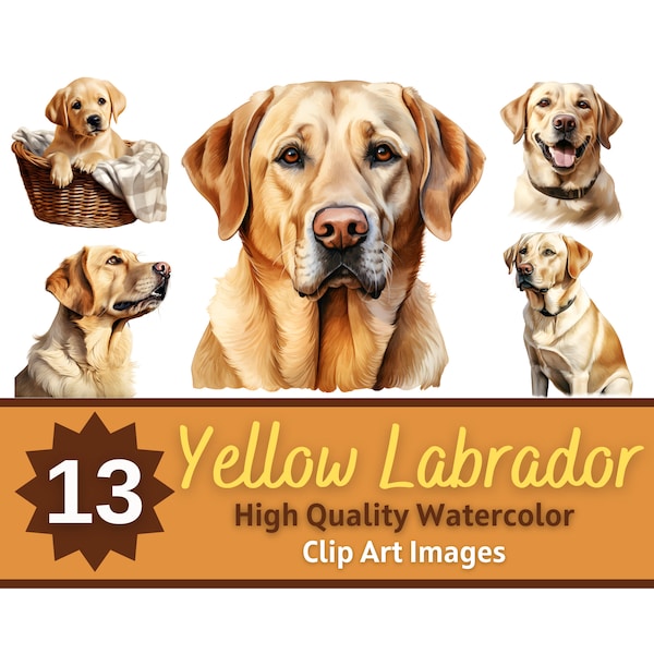 Yellow Labrador Clipart Watercolor Bundle | Dog Portrait | Yellow Lab PNG | Dog Lover Art | Junk Journal Dogs | Cardmaking Embellishment