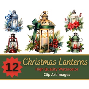 Christmas Lantern Clipart Watercolor PNG Bundle | Vintage Christmas |  Holiday Junk Journal | Cottagecore Clipart | Cardmaking Embellishment