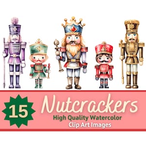 Clipart PNG de quebra-nozes em aquarela - Clipart de cartão de Natal - Quebra-nozes fofos de férias PNGs para sublimação - Arte digital para impressão em HQ