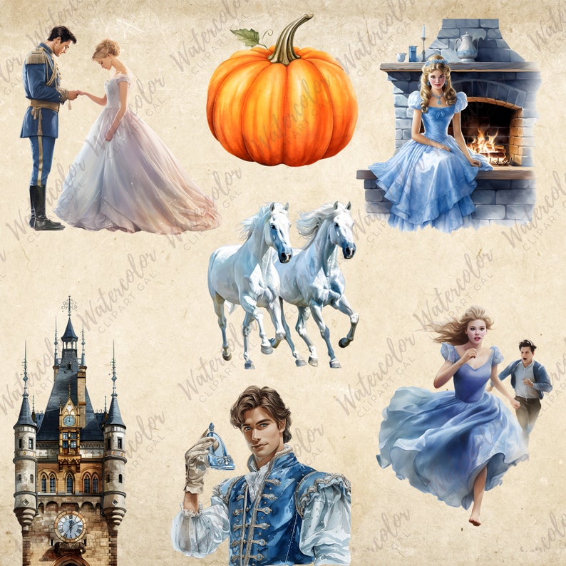 Cinderella PNG Watercolor Bundle | Cinderella Clipart | Fairytale ...
