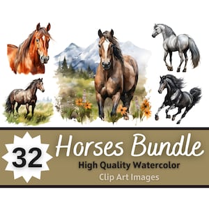 Horse PNG Watercolor Bundle | Western Horse Clipart | Barnyard Birthday | Cute Animals PNG | Horse Clipart | Farm Animals Clipart