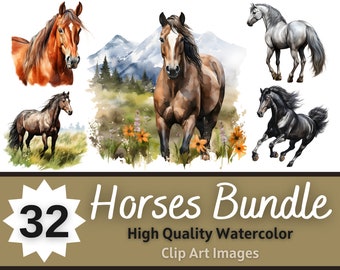 Horse PNG Watercolor Bundle | Western Horse Clipart | Barnyard Birthday | Cute Animals PNG | Horse Clipart | Farm Animals Clipart