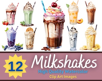Milkshake Clipart Watercolor Bundle | Ice Cream Clipart | Dessert Clipart | Milkshake PNG | Junk Journal Art | Cardmaking Embellishment