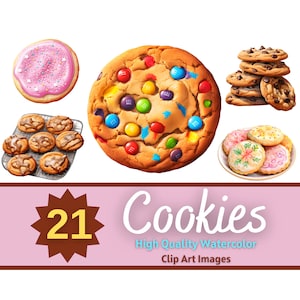 Cookie Clipart Aquarelle Bundle | Des cliparts de desserts | Biscuit aux pépites de chocolat PNG | Biscuit au sucre PNG | Invitation aux cookies | Cuisson Clipart