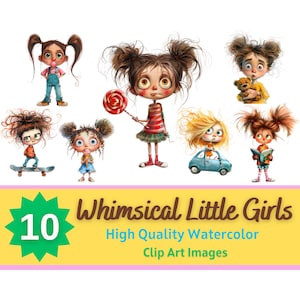 Quirky Girl Clipart PNG Bundle | Whimsical Junk Journal | Whimsical Ephemera | Funny Cartoon Girls | Party Invitation Art | Cute Girly Art