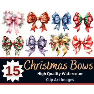 Kokette Weihnachtsschleife Clipart PNG Aquarell Bundle | Weihnachtsband Clipart | Weihnachtskartenherstellung | Junk-Journal | Urlaubsplaner