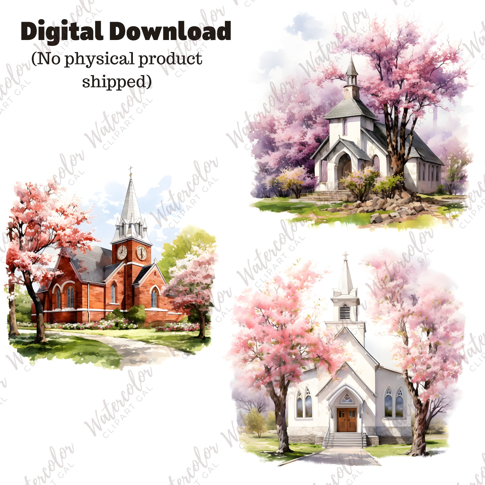 Spring Church Clipart PNG Watercolor Bundle | Christian Clipart ...