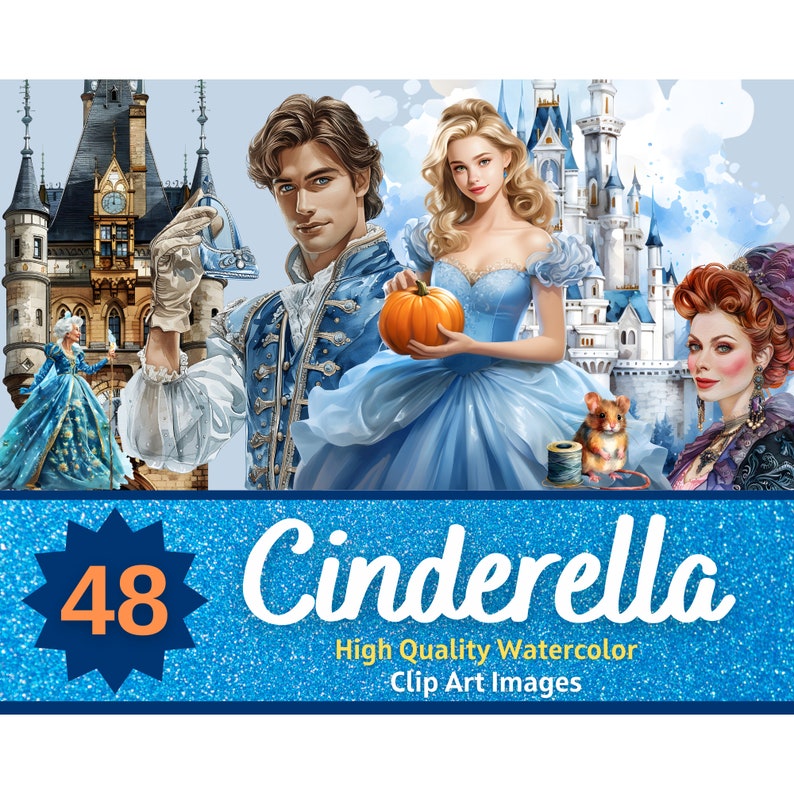 Cinderella PNG Watercolor Bundle | Cinderella Clipart | Fairytale ...