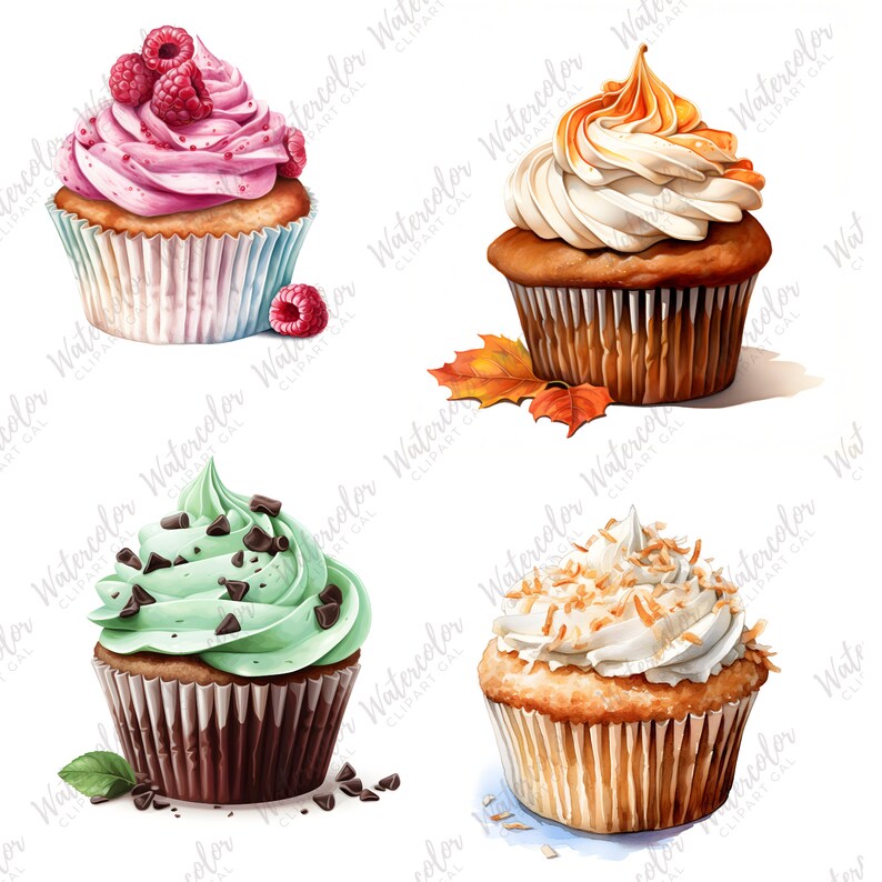 Watercolor Birthday Cake Clipart PNG Bundle Dessert Clipart Birthday ...