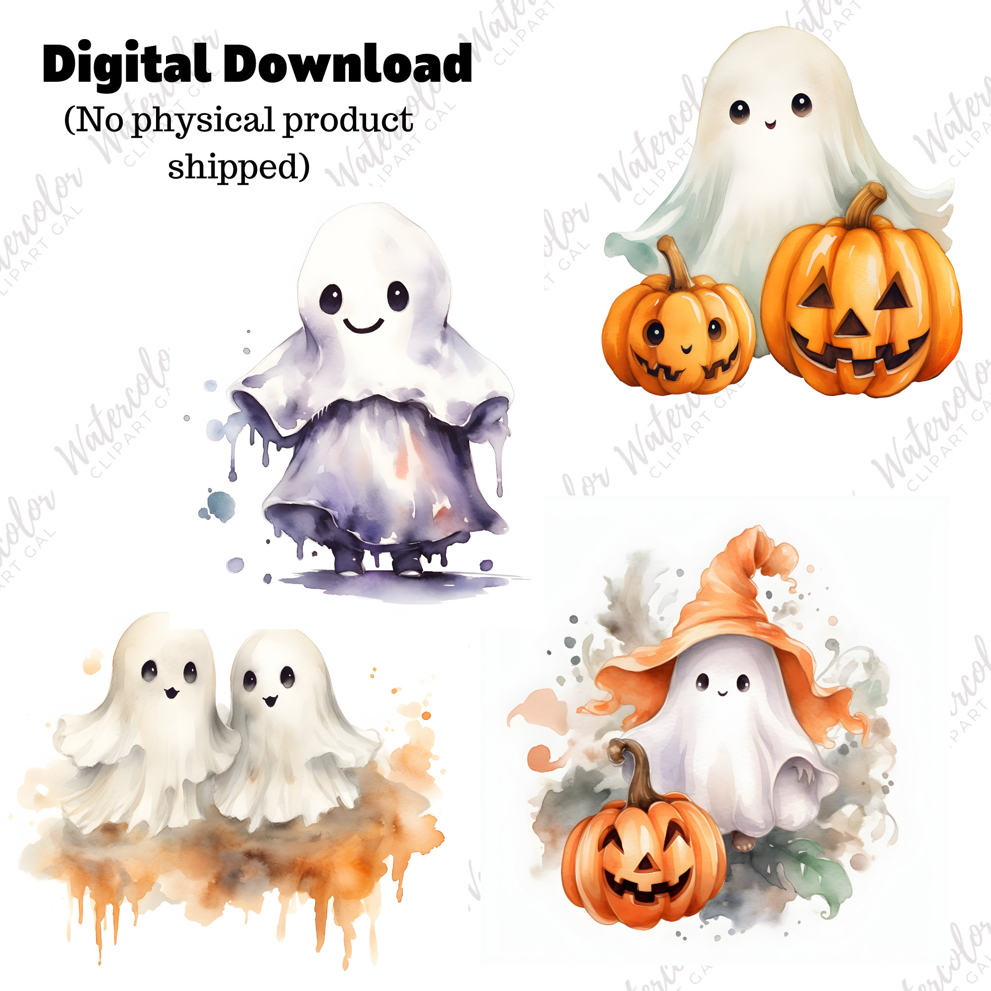 Cute Halloween Ghost PNG Bundle Kawaii Ghost Halloween Decor for ...