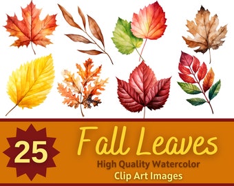 Autumn Leaves PNG Watercolor Bundle | Fall Leaves Clipart | Junk Journal Printable | Rustic Fall Seasonal Clipart | Cardmaking Embellishment