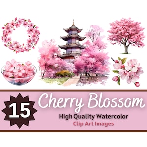 Kirschblüten Clipart Aquarell Bundle | Kirschblüte PNG | Blumen Clipart | Blumen Clipart | Junk Journal | Cardmaking Verschönerung