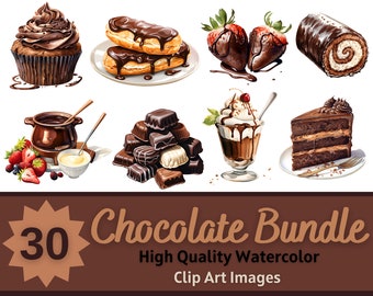 Chocolate Clipart Watercolor Bundle | Dessert Clipart | Chocolate Candy PNG | Food Clipart | Baking Clipart | Junk Journal | Cardmaking