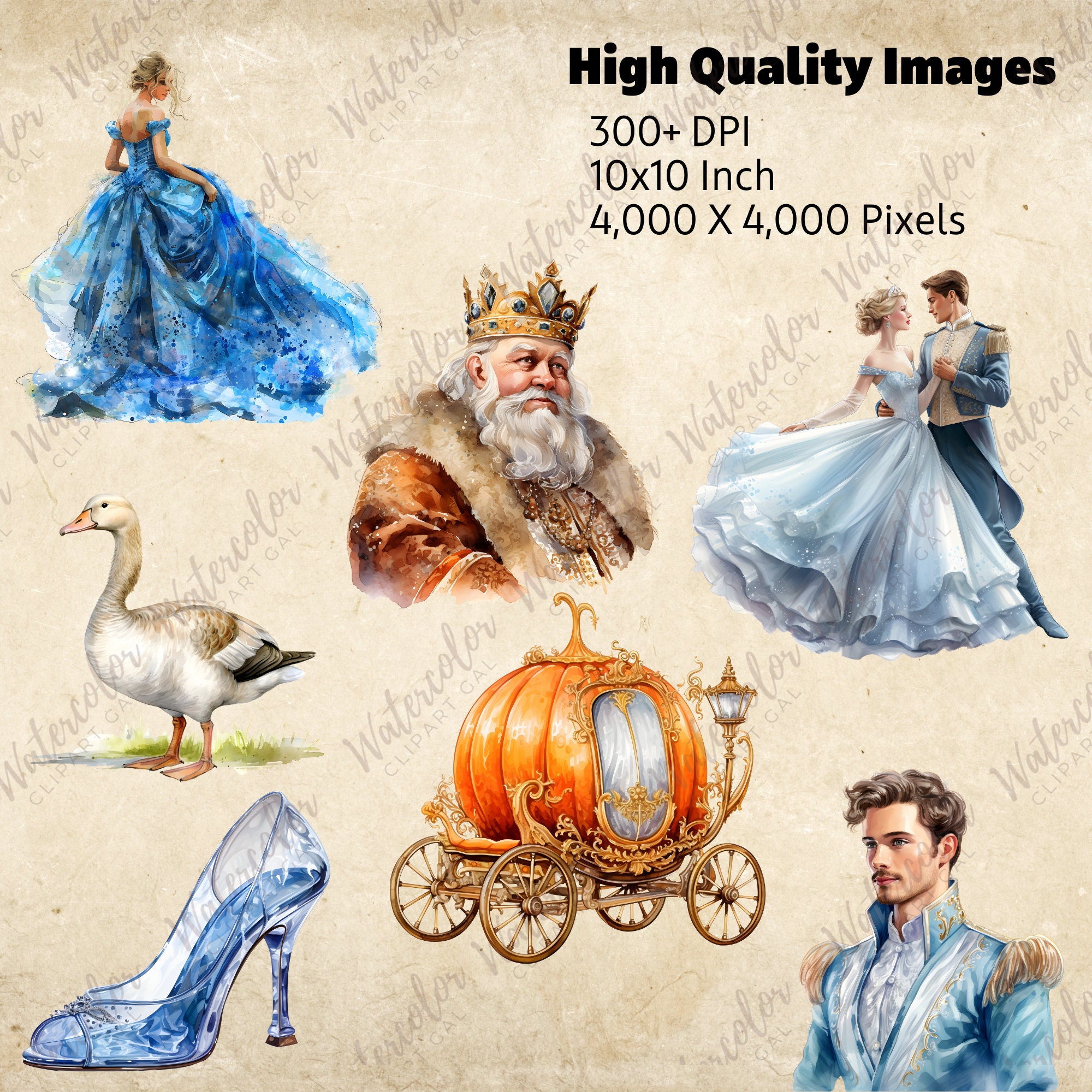 Cinderella PNG Watercolor Bundle | Cinderella Clipart | Fairytale ...