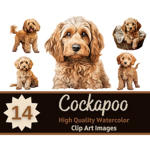 Cockapoo Clipart Watercolor Bundle | Dog Portrait | Cockapoo PNG | Junk Journal Dogs | Pet Memorial Dog | Cardmaking Embellishment