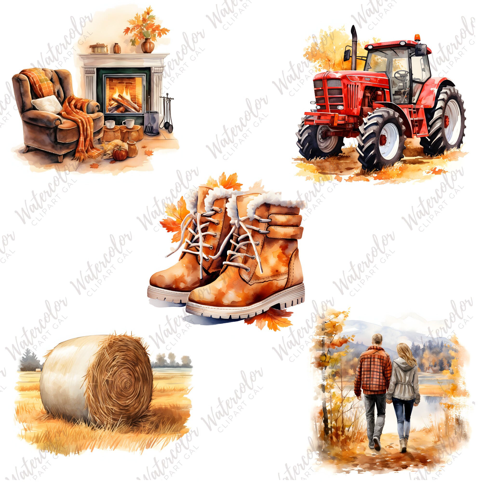 Fall Love II PNG Watercolor Bundle Cozy Autumn Clipart - Etsy