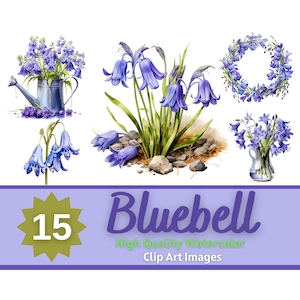Bluebell Clipart Watercolor Bundle | Bluebell Flower PNG | Floral Clipart | Flower Clipart | Junk Journal | Cardmaking | Wildflower Clipart
