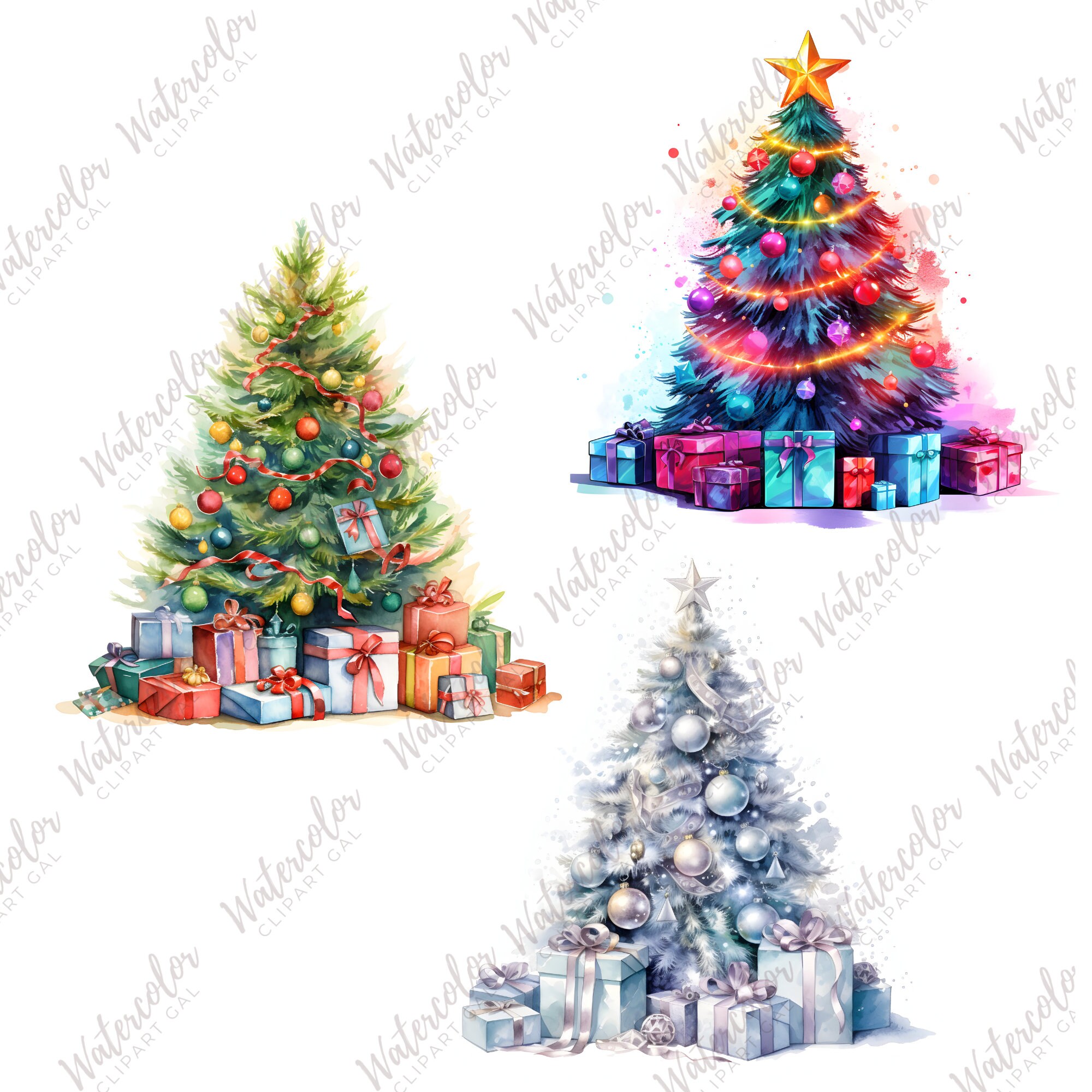 Christmas Tree PNG Watercolor Bundle Cozy Christmas Tree Junk Journal ...