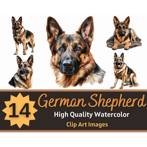 German Shepherd Clipart Watercolor Bundle | Dog Portrait | German Shepherd PNG | Dog Lover Art | Pet Memorial | Cardmaking Embellishment