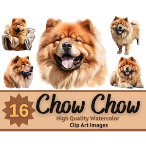 Chow Chow Clipart Watercolor Bundle | Dog Portrait | Chow Chow PNG | Dog Lover Art | Junk Journal Dogs | Chow Chow Art Print | Cardmaking