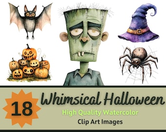 Nyckfullt Halloween PNG akvarellpaket | Udda Halloween Clipart | Skräpjournal | Halloweenplanerare | Scrapbooking Ephemera | Korttillverkning