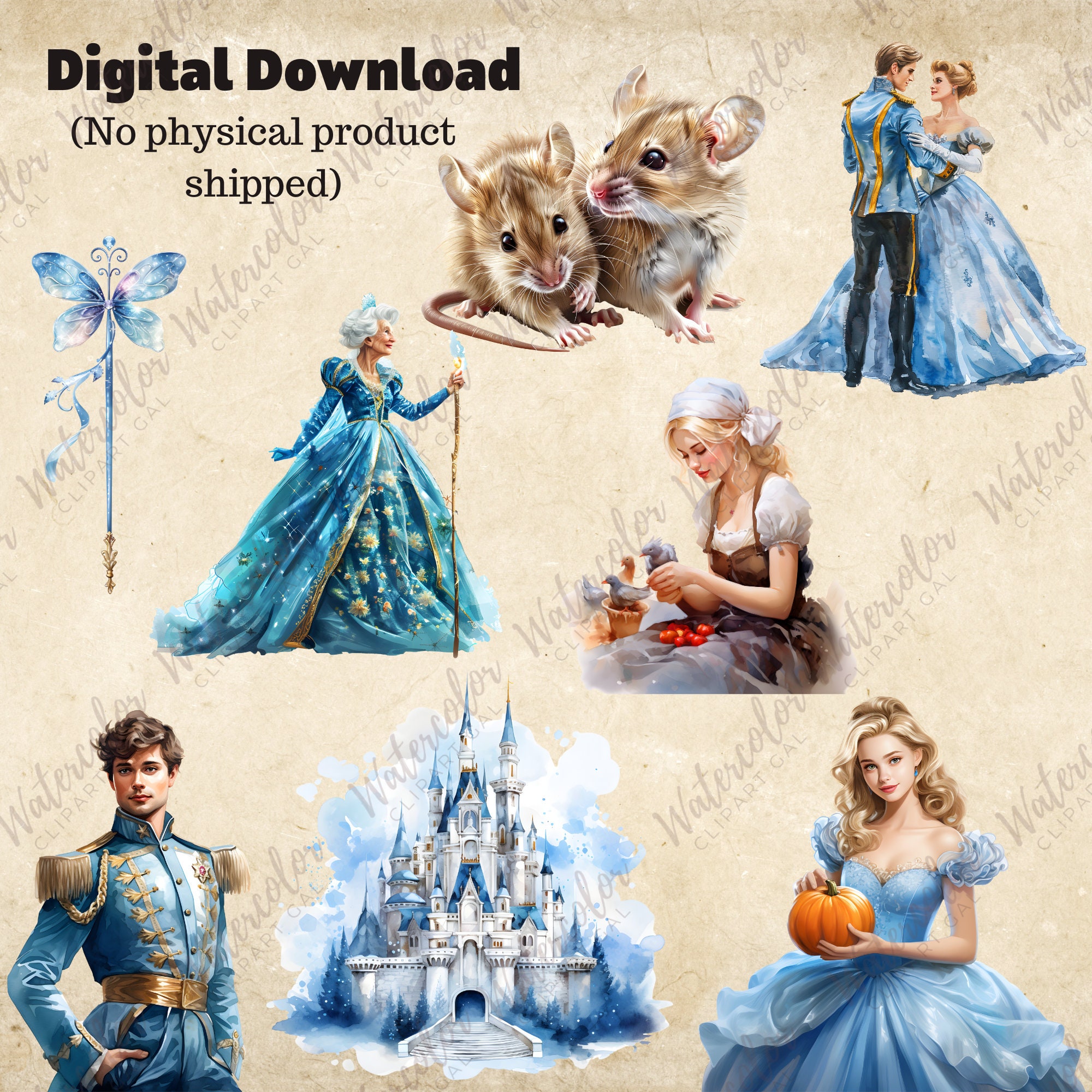 Cinderella PNG Watercolor Bundle | Cinderella Clipart | Fairytale ...