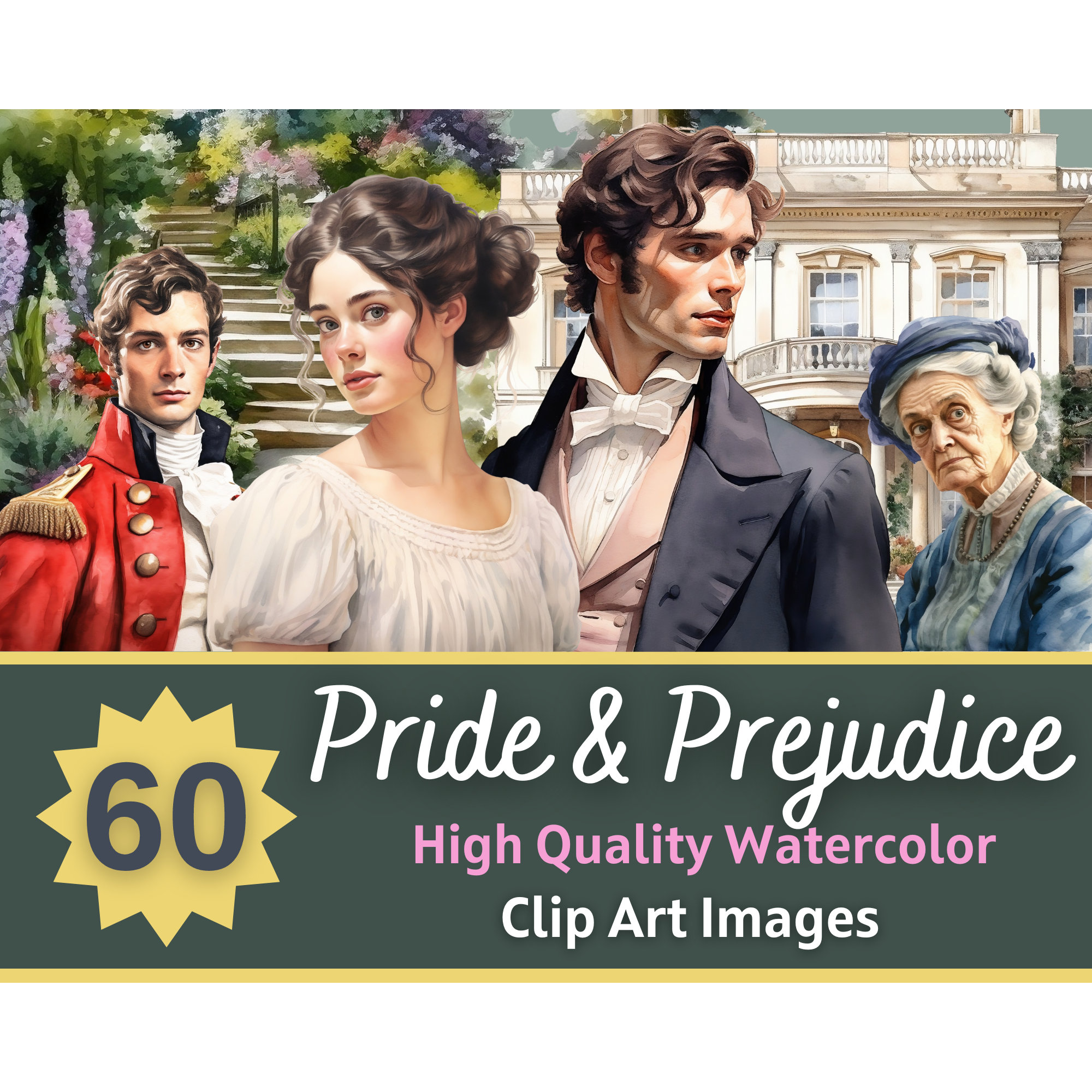 Pride and Prejudice Watercolor PNG Bundle Romantic Vintage - Etsy