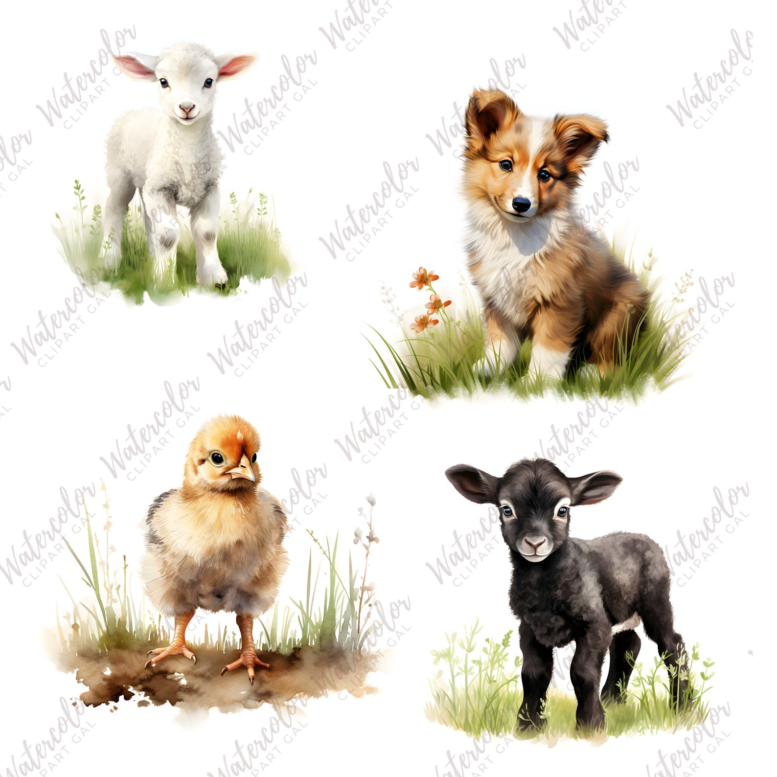 Baby Farm Animals PNG Watercolor Bundle | Baby Farm Animals Clipart ...
