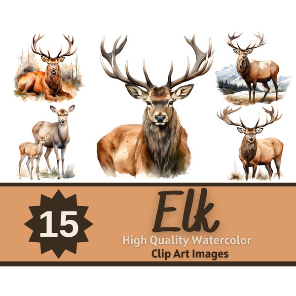 Elk Clipart Watercolor Bundle | Elk PNG | Woodland Animal Clipart | Woodland Animal Print | Junk Journal | Deer Clipart | Forest Animal PNG