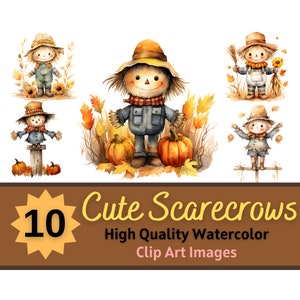 Autumn Fall Scarecrow PNG Clipart Watercolor Bundle | Cute Scarecrow Autumn Clipart | Fall Love | Thanksgiving Cardmaking Embellishment