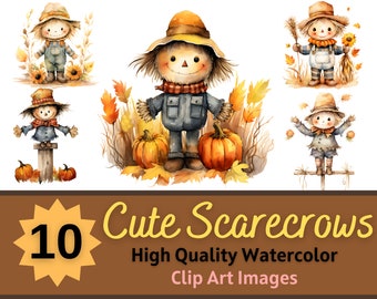 Otoño Otoño Espantapájaros PNG Clipart Paquete de acuarela / Lindo Espantapájaros Otoño Clipart / Otoño Amor / Adorno de fabricación de tarjetas de Acción de Gracias