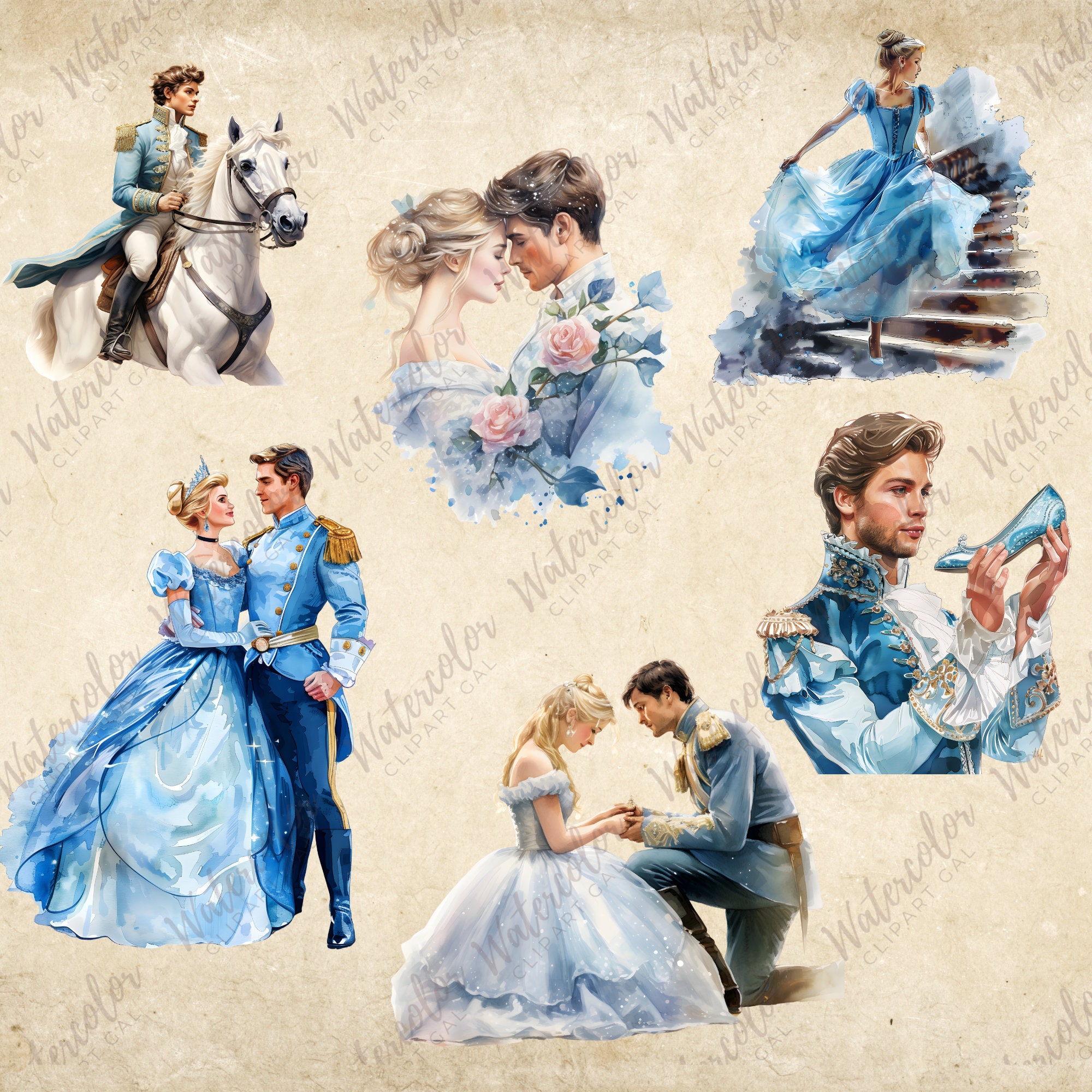 Cinderella PNG Watercolor Bundle | Cinderella Clipart | Fairytale ...