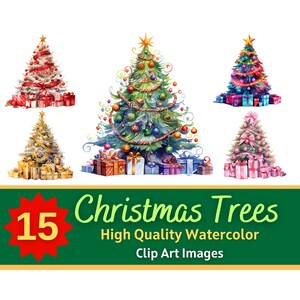 Christmas Tree PNG Watercolor Bundle | Cozy Christmas Tree Junk Journal Printable | Cottagecore Holiday Clipart | Cardmaking Embellishment