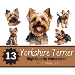 Yorkshire Terrier Clipart aquarelle Bundle | Portrait de chien | Yorkshire Terrier PNG | maman chien | Chiens de journal indésirable | Embellissement de la fabrication de cartes