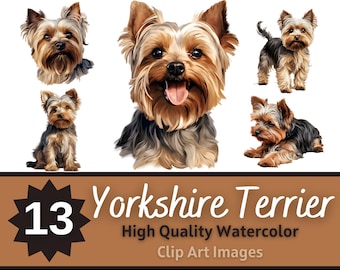 Yorkshire Terrier Clipart Watercolor Bundle | Dog Portrait | Yorkshire Terrier PNG | Dog Mom | Junk Journal Dogs | Cardmaking Embellishment