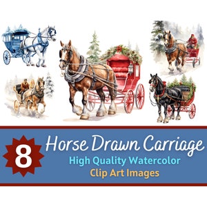Carrozza trainata da cavalli Clipart Acquerello PNG / Slitta trainata da cavalli / Abbellimento per la creazione di cartoline natalizie / Diario spazzatura / Pianificatore di vacanze