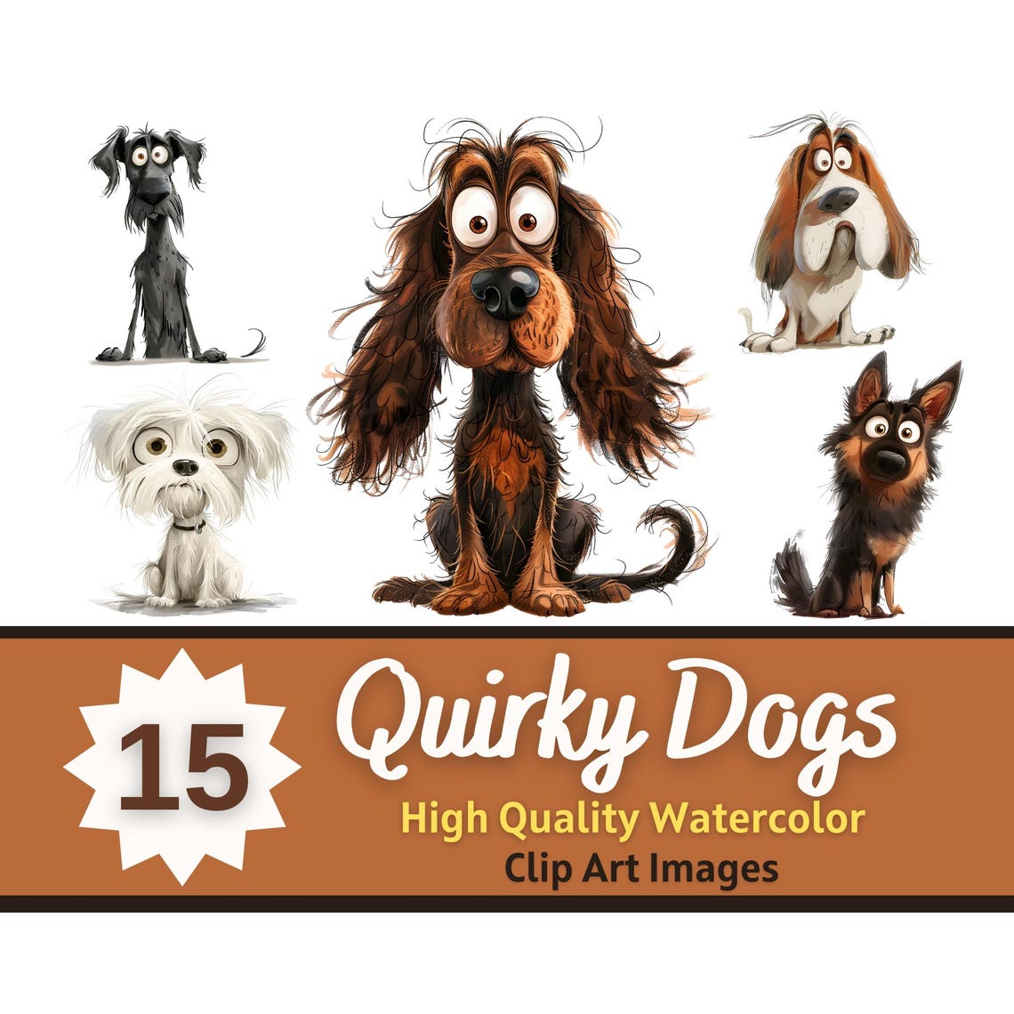 Quirky Dog Clipart PNG Bundle | Whimsical Junk Journal | Whimsical ...