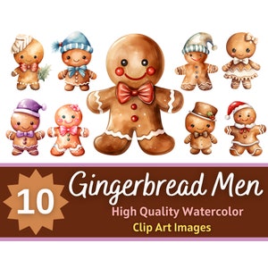 Lebkuchenmann Clipart PNG Aquarell Bundle | Kawaii Lebkuchen Keks | Urlaub Süße Backen Clipart | Cardmaking Verschönerung