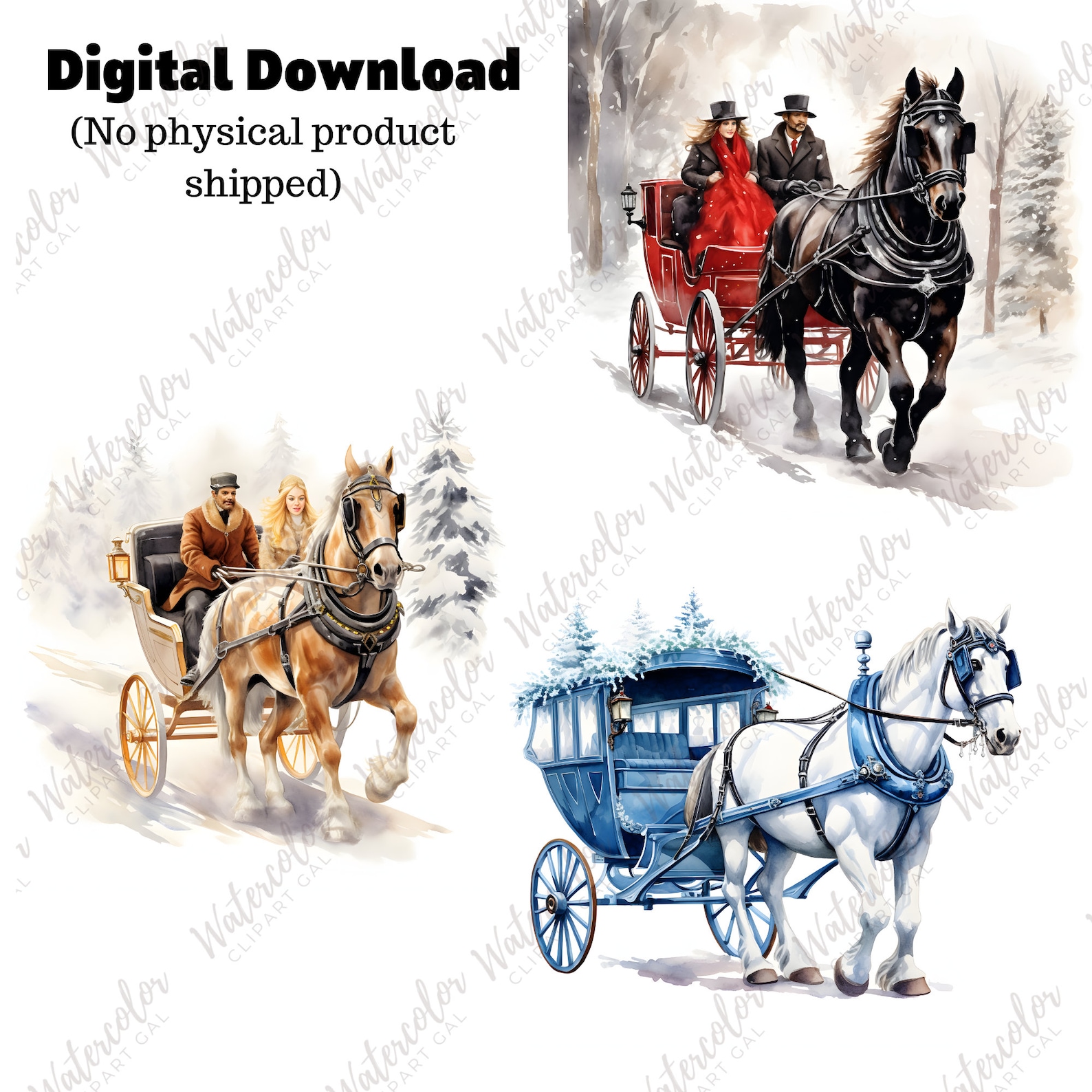 Horse Drawn Carriage Clipart Watercolor PNG | Horse Drawn Sleigh ...