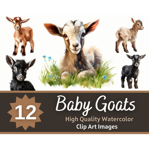 Baby Goat PNG Clipart Watercolor Bundle | Baby Animals Clipart | Baby Animal Nursery | Cute Animals PNG | Farm Animals Clipart