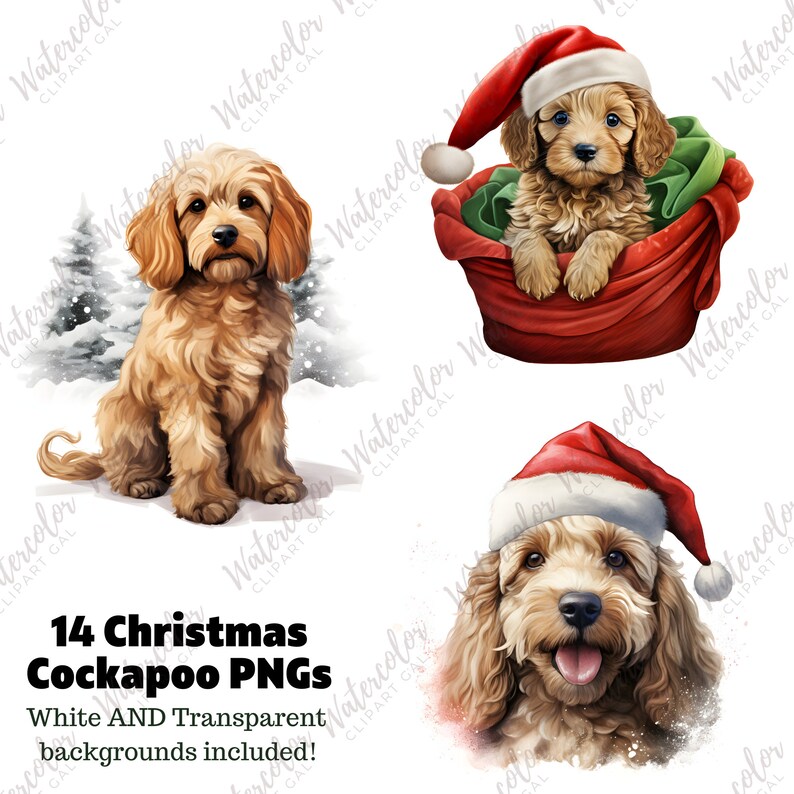Christmas Cockapoo Clipart Watercolor Bundle | Dog Portrait | Christmas ...