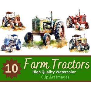 Rustic Farm Tractor Clipart Watercolor PNG Bundle | Vintage Farm PNGs | Rustic Farm Art | Junk Journal Farm | Cardmaking Embellishment
