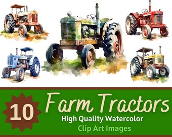Rustic Farm Tractor Clipart Watercolor PNG Bundle | Vintage Farm PNGs | Rustic Farm Art | Junk Journal Farm | Cardmaking Embellishment