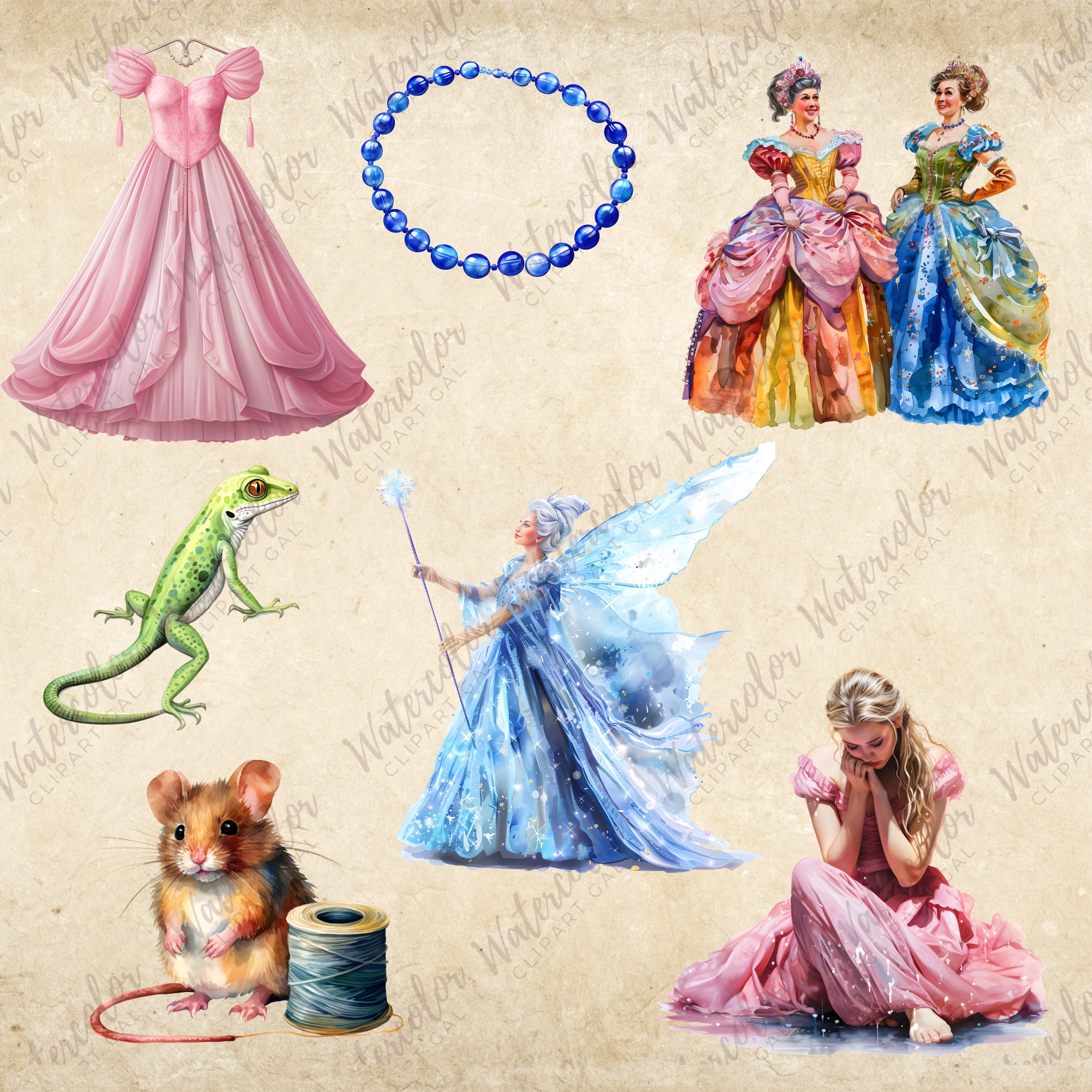 Cinderella PNG Watercolor Bundle | Cinderella Clipart | Fairytale ...